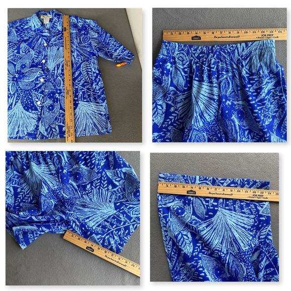 Vtg NOS 80s 90s Two Potato Resort Wear Button Down Shirt + Shorts Set S Blue - Picture 7 of 9